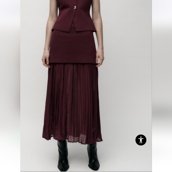 NWT ZARA MIXED PLEATED KNIT Elegant Burgundy Maxi SKIRT BLOGGERS FAV - Picture 11 of 15